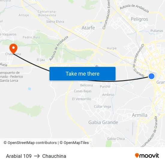 Arabial 109 to Chauchina map