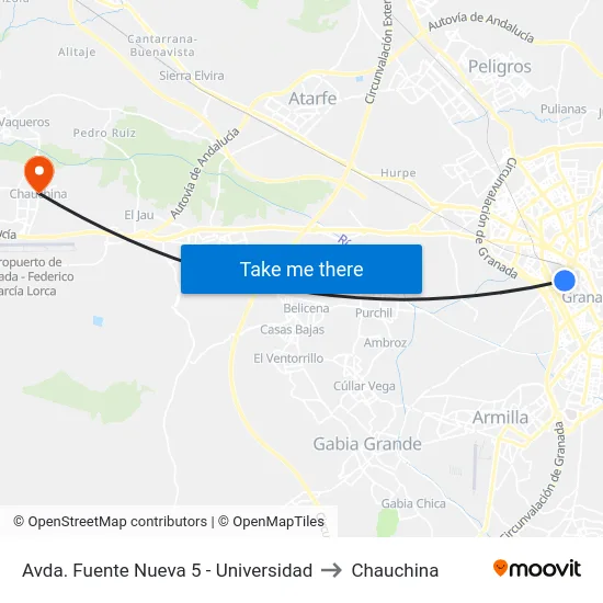 Avda. Fuente Nueva 5 - Universidad to Chauchina map