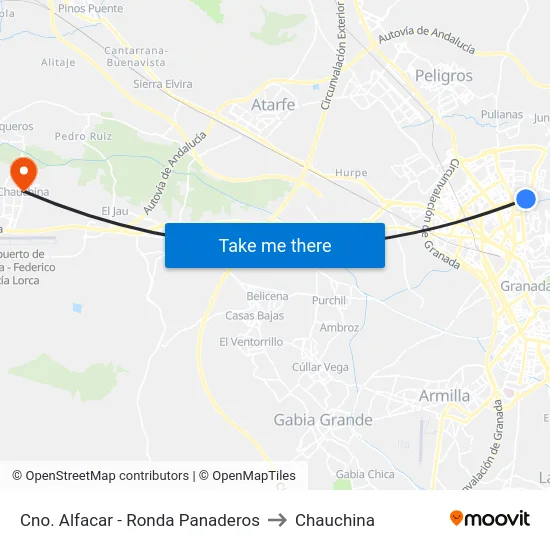 Cno. Alfacar - Ronda Panaderos to Chauchina map