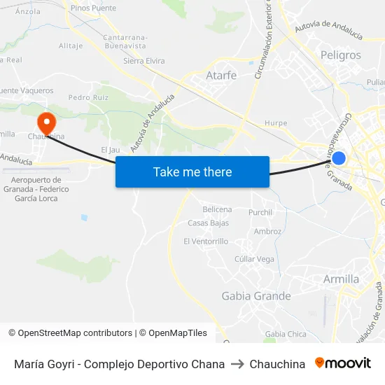 María Goyri - Complejo Deportivo Chana to Chauchina map