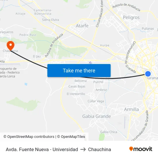Avda. Fuente Nueva - Universidad to Chauchina map