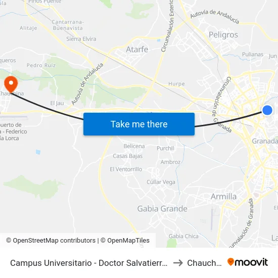 Campus Universitario - Doctor Salvatierra Fte 2 to Chauchina map