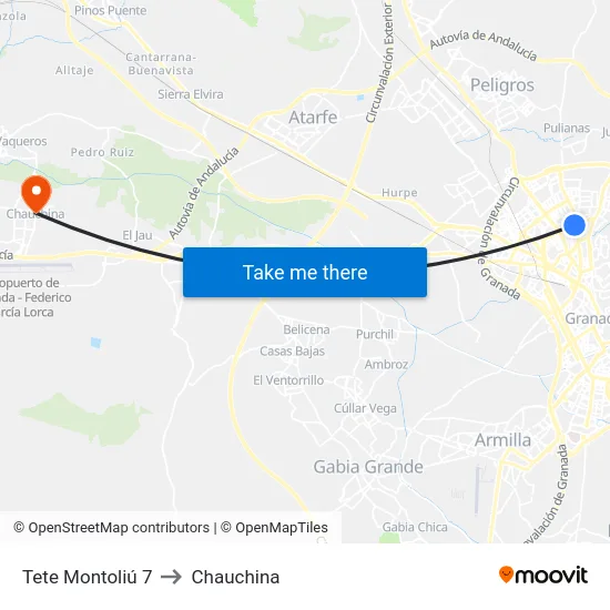 Tete Montoliú 7 to Chauchina map