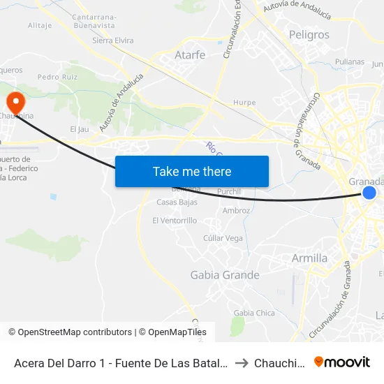 Acera Del Darro 1 - Fuente De Las Batallas to Chauchina map