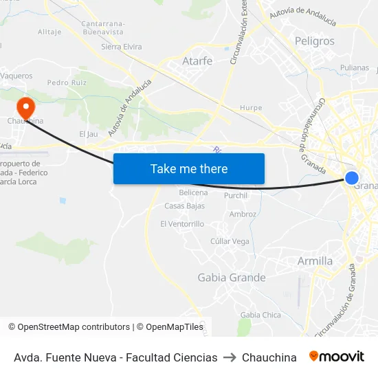 Avda. Fuente Nueva - Facultad Ciencias to Chauchina map