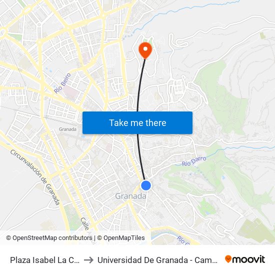 Plaza Isabel La Católica 4 to Universidad De Granada - Campus De Cartuja map