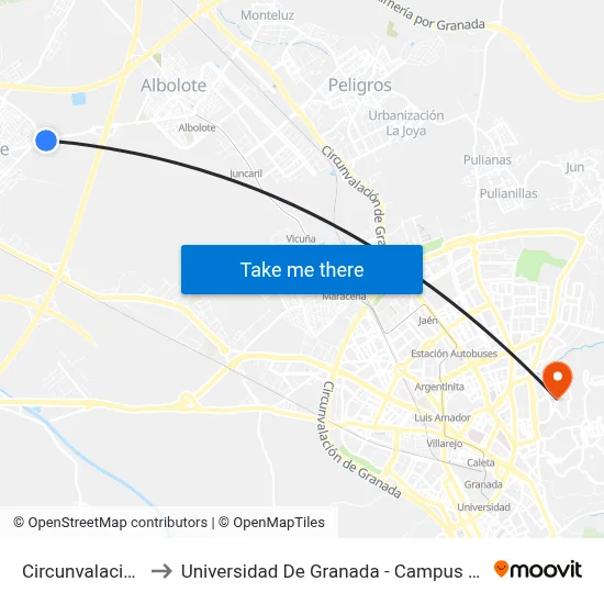 Circunvalación 32 to Universidad De Granada - Campus De Cartuja map