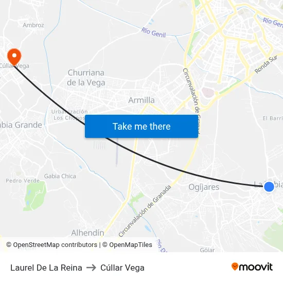 Laurel De La Reina to Cúllar Vega map