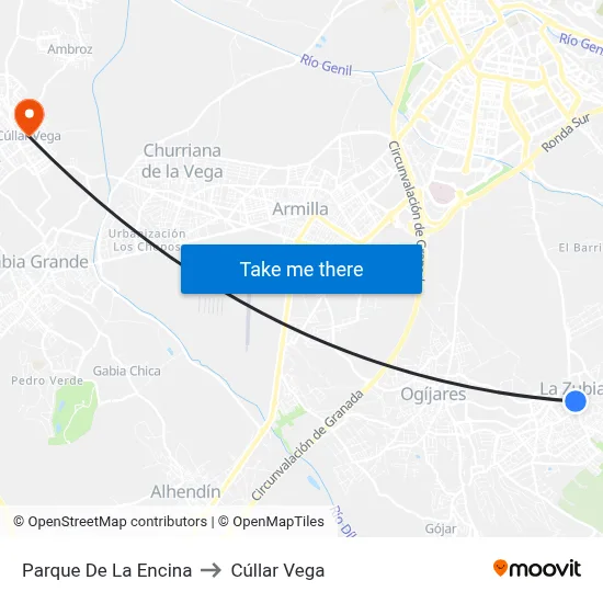 Parque De La Encina to Cúllar Vega map