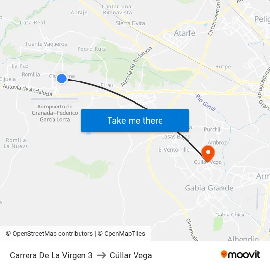 Carrera De La Virgen 3 to Cúllar Vega map