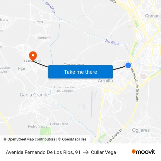 Avenida Fernando De Los Rios, 91 to Cúllar Vega map