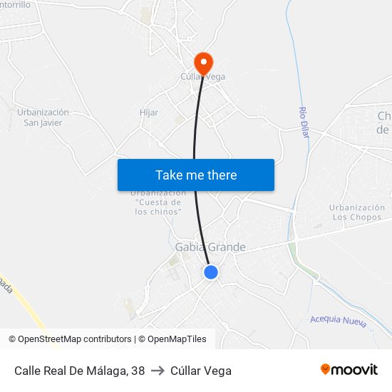 Calle Real De Málaga, 38 to Cúllar Vega map