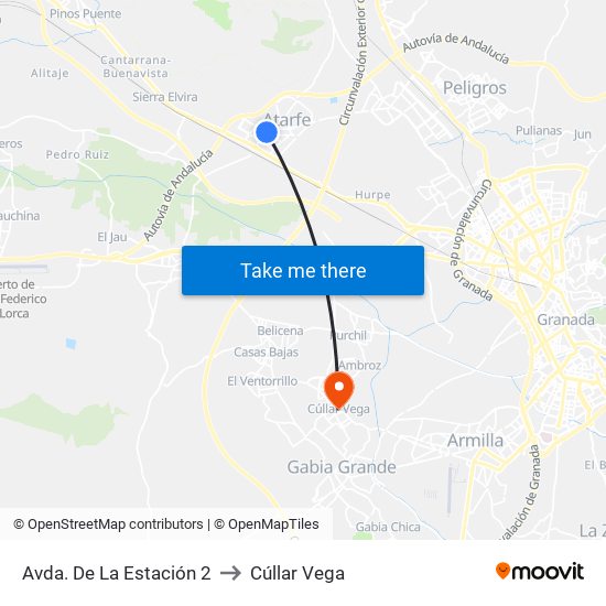 Avda. De La Estación 2 to Cúllar Vega map