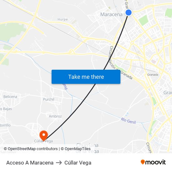 Acceso A Maracena to Cúllar Vega map