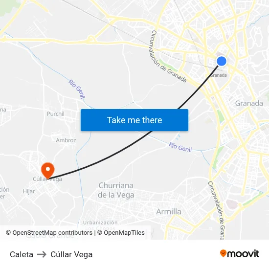 Caleta to Cúllar Vega map