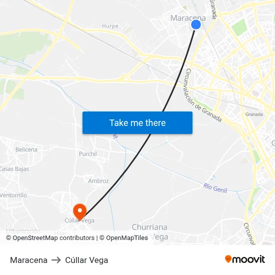 Maracena to Cúllar Vega map