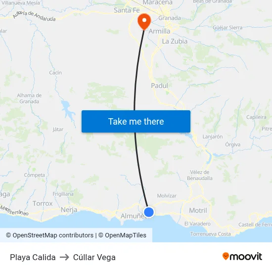 Playa Calida to Cúllar Vega map