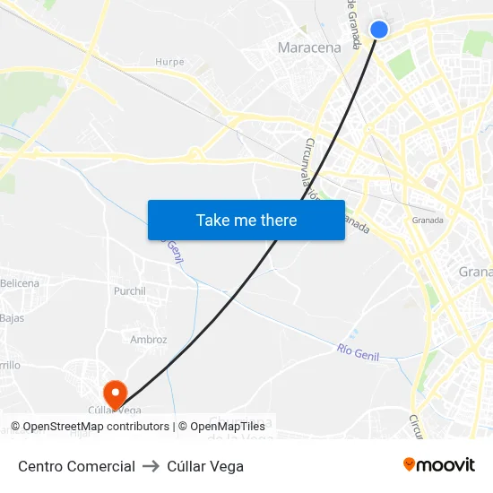 Centro Comercial to Cúllar Vega map