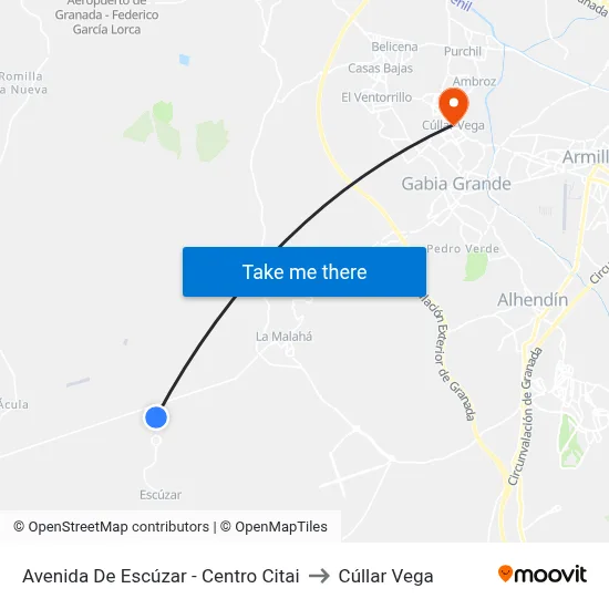 Avenida De Escúzar - Centro Citai to Cúllar Vega map