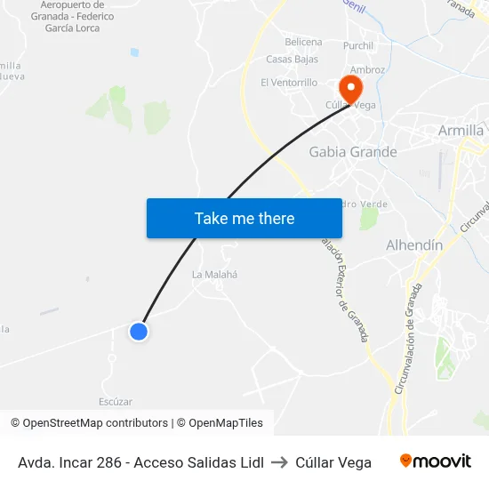 Avda. Incar 286 - Acceso Salidas Lidl to Cúllar Vega map