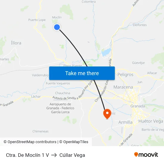 Ctra. De Moclín 1 V to Cúllar Vega map