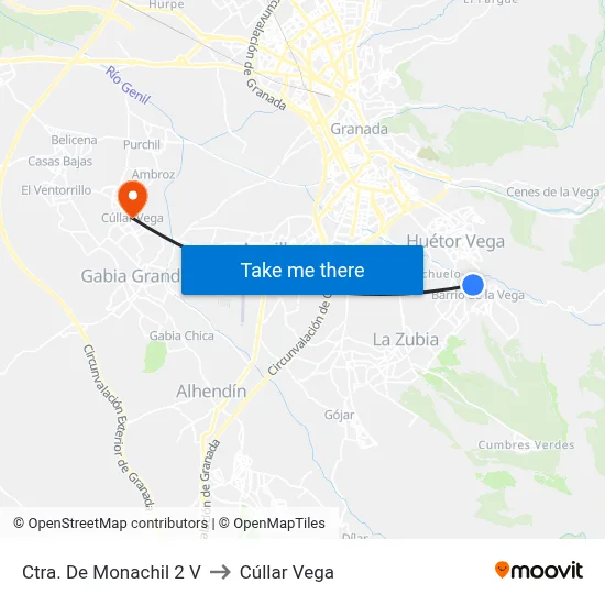 Ctra. De Monachil 2 V to Cúllar Vega map