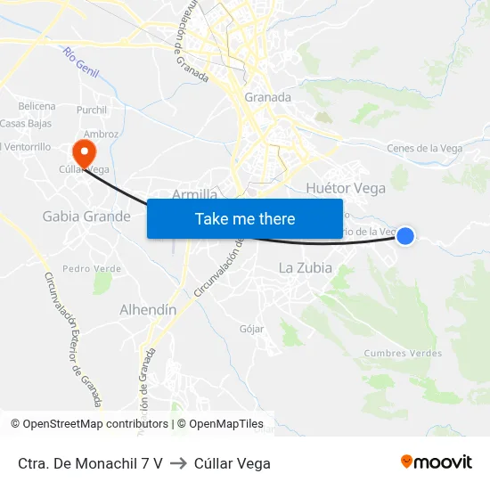 Ctra. De Monachil 7 V to Cúllar Vega map