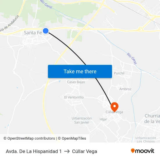 Avda. De La Hispanidad 1 to Cúllar Vega map