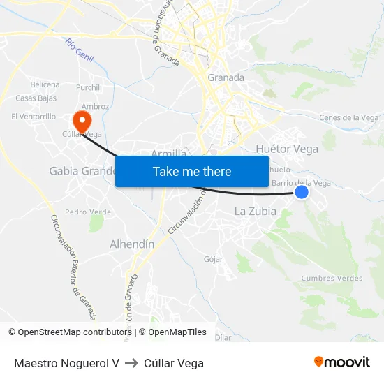 Maestro Noguerol V to Cúllar Vega map