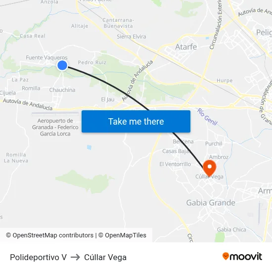 Polideportivo V to Cúllar Vega map