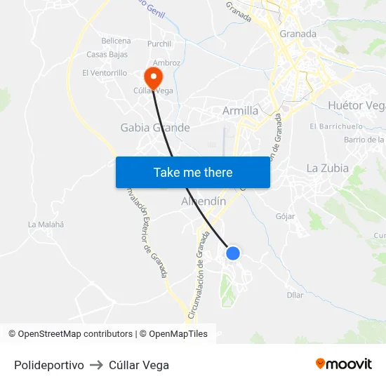 Polideportivo to Cúllar Vega map
