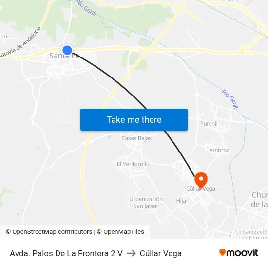 Avda. Palos De La Frontera 2 V to Cúllar Vega map