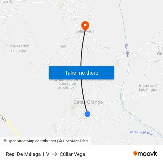 Real De Málaga 1 V to Cúllar Vega map