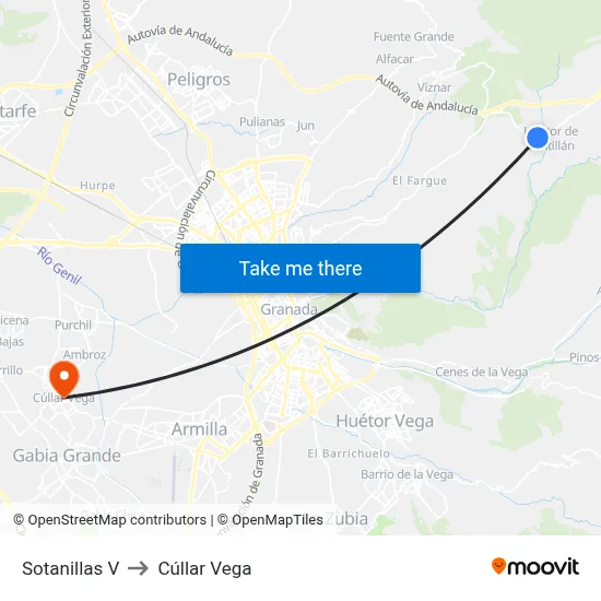Sotanillas V to Cúllar Vega map