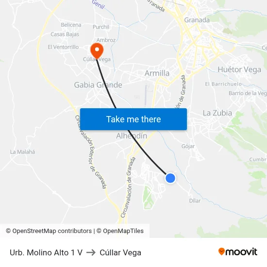 Urb. Molino Alto 1 V to Cúllar Vega map