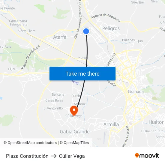 Plaza Constitución to Cúllar Vega map