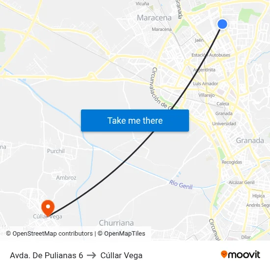 Avda. De Pulianas 6 to Cúllar Vega map