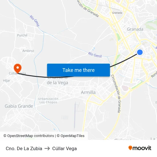 Cno. De La Zubia to Cúllar Vega map