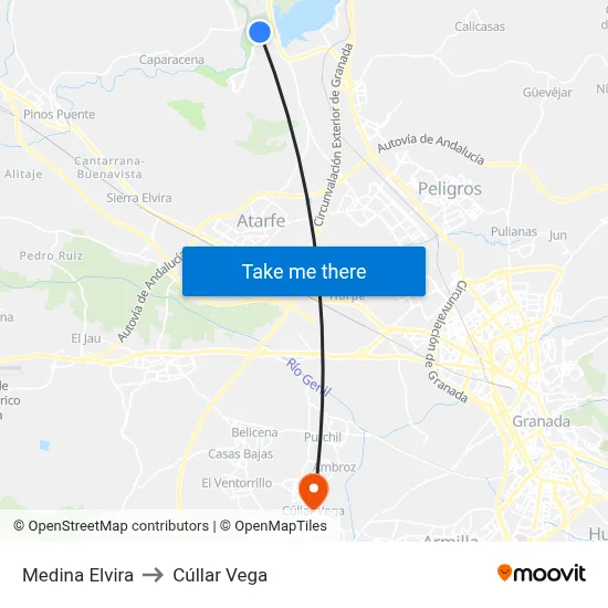 Medina Elvira to Cúllar Vega map
