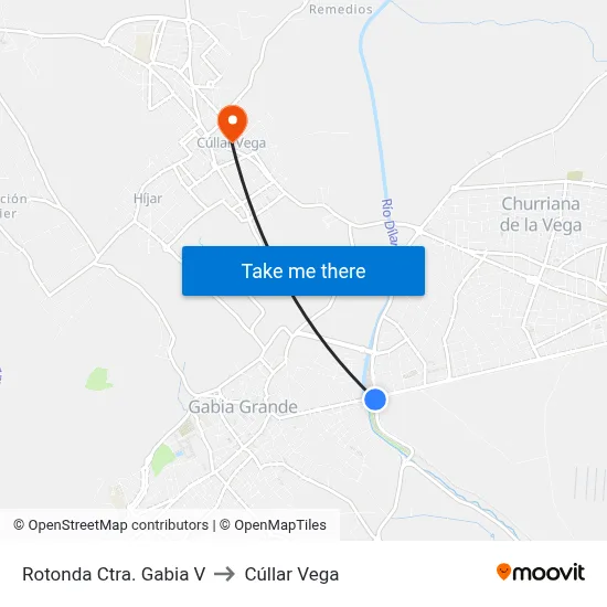 Rotonda Ctra. Gabia V to Cúllar Vega map
