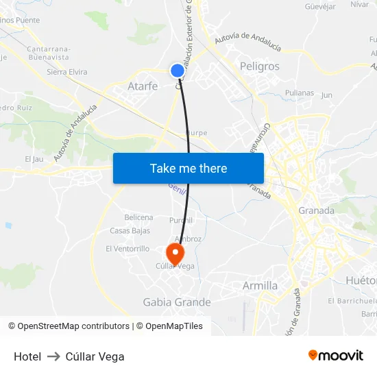 Hotel to Cúllar Vega map