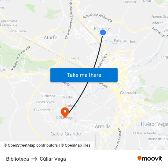 Biblioteca to Cúllar Vega map