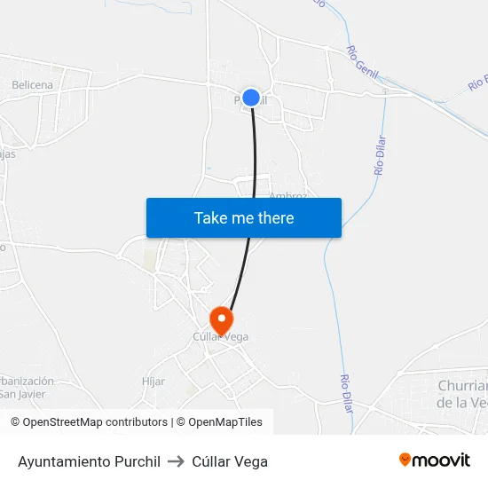 Ayuntamiento Purchil to Cúllar Vega map