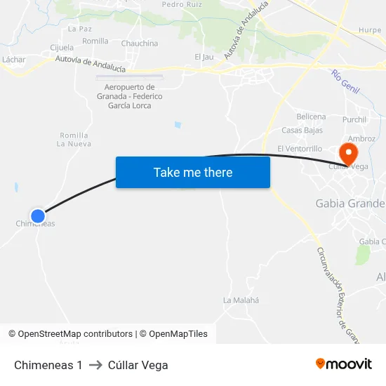 Chimeneas 1 to Cúllar Vega map