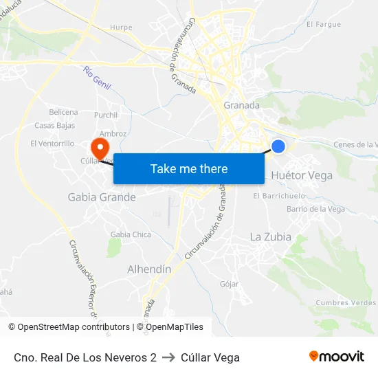 Cno. Real De Los Neveros 2 to Cúllar Vega map