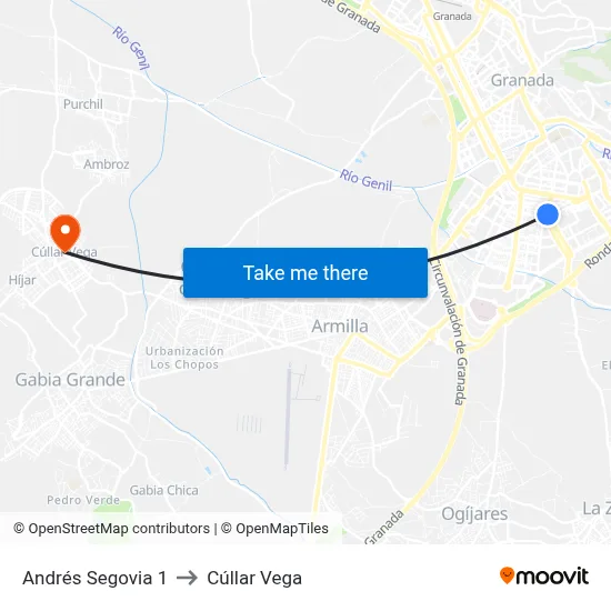Andrés Segovia 1 to Cúllar Vega map