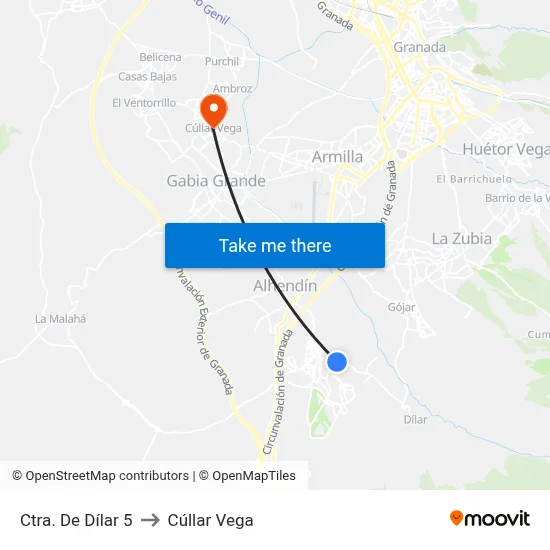Ctra. De Dílar 5 to Cúllar Vega map