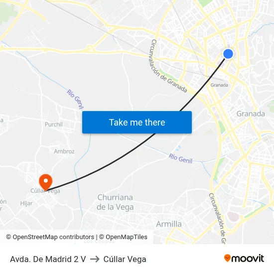 Avda. De Madrid 2 V to Cúllar Vega map