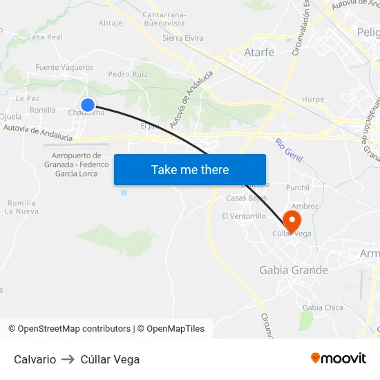 Calvario to Cúllar Vega map