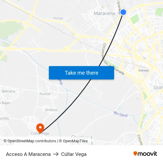 Acceso A Maracena to Cúllar Vega map